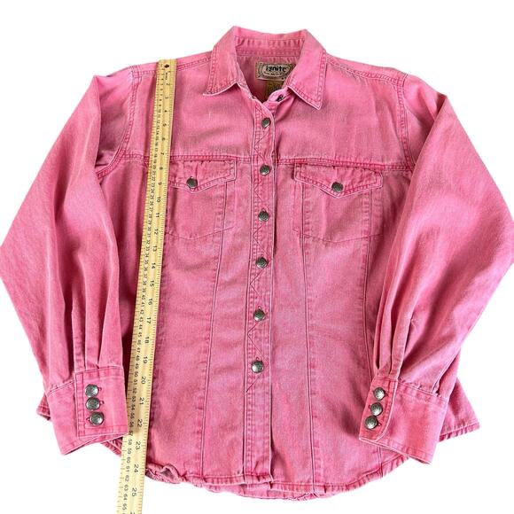 Ignite Shirt Women Size Large Pink Soft Denim Button Up Western Cowgirl Shacket - Picture 12 of 12